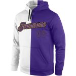 Personalized Pullover Hoodie Sweatshirt - Stitched White Purple Old Gold Split Fashion Design Personalized Stitched White