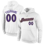 Custom Name Number Sports Hoodie Stitched White Purple-Old Gold Pullover Sweatshirt for Team Personalized Stitched White