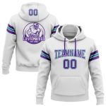 Custom Name and Number Personalized Football Hoodie Sweatshirt in White Purple Teal - Stitched Pullover Personalized Stitched