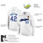 Custom Name Number Sports Hoodie Pullover Sweatshirt White Purple Teal Stitched Design Team Apparel Personalized Stitched