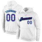 Custom Name Number Sports Hoodie Pullover Sweatshirt White Purple Teal Stitched Design Team Apparel Personalized Stitched