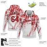 Custom Name and Number Sports Hoodie with 3D Stitched Red-Black Pattern, White Pullover Sweatshirt Design Personalized Stitched