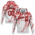 Custom Name and Number Sports Hoodie with 3D Stitched Red-Black Pattern, White Pullover Sweatshirt Design Personalized Stitched