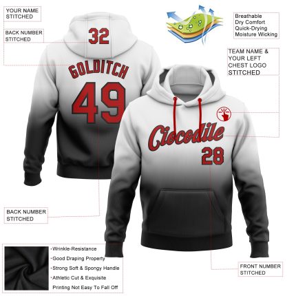 Custom Name Number Sports Hoodie Pullover Sweatshirt Red Black Fade Personalized Fashion Team Apparel Personalized Stitched