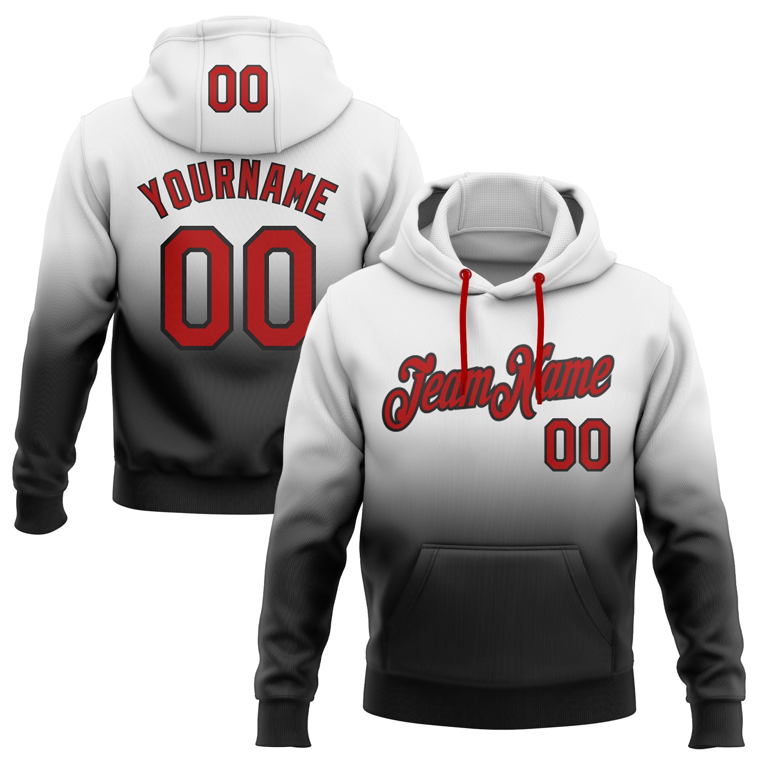 Custom Name Number Sports Hoodie Pullover Sweatshirt Red Black Fade Personalized Fashion Team Apparel Personalized Stitched