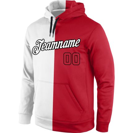 Custom Name Number Sports Hoodie Sweatshirt for Team, Personalized Stitched Red Black White Split Fashion Pullover Personalized