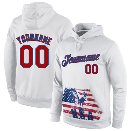 Custom Name Number 3D American Flag Pullover Hoodie | Personalized White Red-Blue Sports Sweatshirt Personalized Stitched