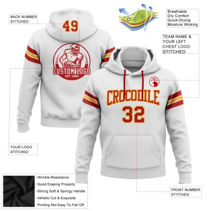 Custom Name Number Football Hoodie Pullover Sweatshirt Red Gold Stitched Personalized Team - White Personalized Stitched
