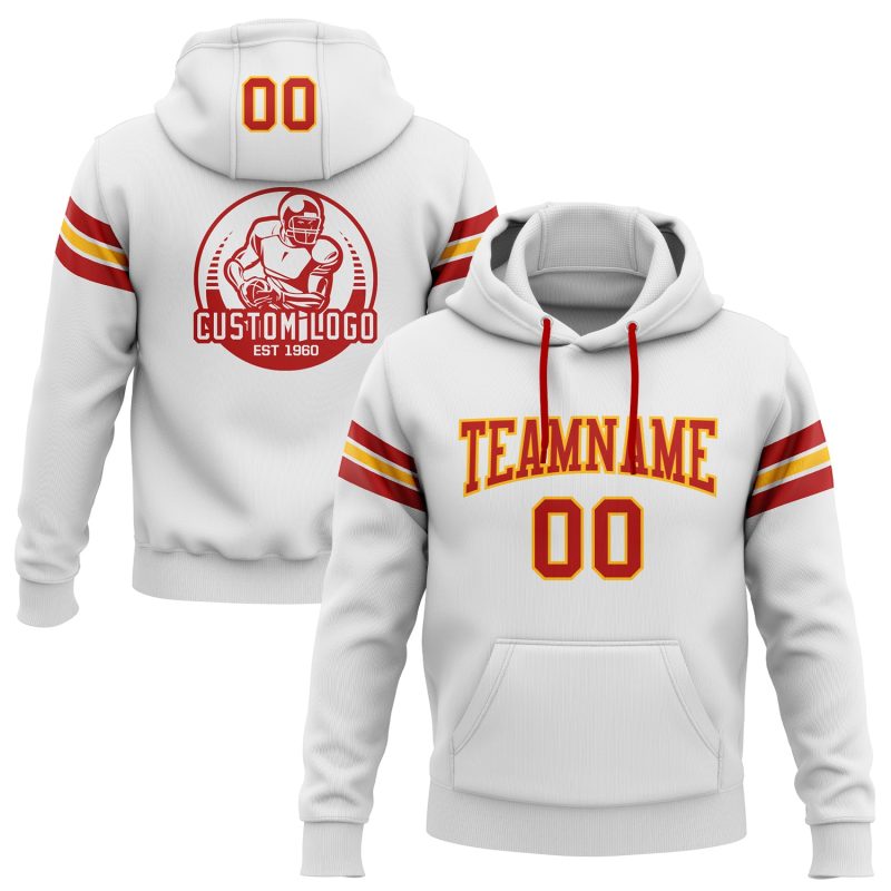 Custom Name Number Football Hoodie Pullover Sweatshirt Red Gold Stitched Personalized Team - White Personalized Stitched