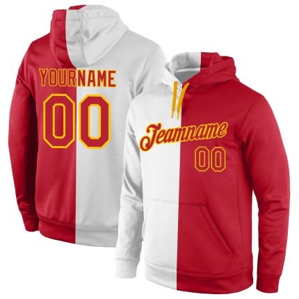 Custom Team Name Number Sports Hoodie Pullover Sweatshirt Red Gold Stitched Fashion White Personalized Stitched White Red-Gold