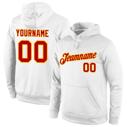 Custom Name Number Sports Hoodie Red Gold Color Stitched Pullover Sweatshirt for Team - Personalized Wear Personalized Stitched