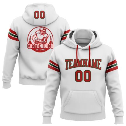 Custom Team Name Number Sweatshirt Hoodie - Personalized Stitched White Red-Green Football Pullover Personalized Stitched