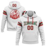 Custom Personalized Team Football Hoodie Sweatshirt with Name and Number in White Red-Kelly Green Stitched Design Personalized