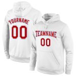 Custom Name & Number Sports Hoodie - Personalized Stitched Pullover Sweatshirt in White, Red, and Light Blue Personalized