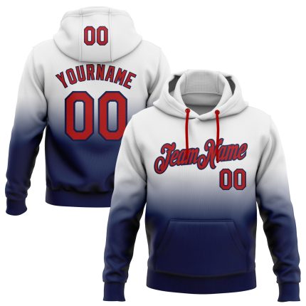 Custom Team Name Number Hoodie - Stitched White Red-Navy Fade Fashion Sports Pullover Sweatshirt Personalized Stitched White