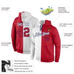Custom Name and Number Sports Pullover Hoodie - Personalized Red Navy Split Stitched Sweatshirt for Team Apparel Personalized