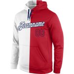 Custom Name and Number Sports Pullover Hoodie - Personalized Red Navy Split Stitched Sweatshirt for Team Apparel Personalized