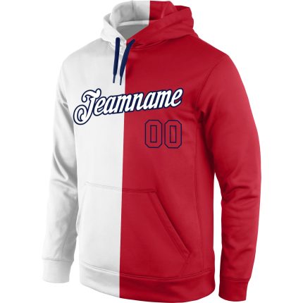 Custom Name and Number Sports Pullover Hoodie - Personalized Red Navy Split Stitched Sweatshirt for Team Apparel Personalized