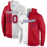 Custom Name and Number Sports Pullover Hoodie - Personalized Red Navy Split Stitched Sweatshirt for Team Apparel Personalized