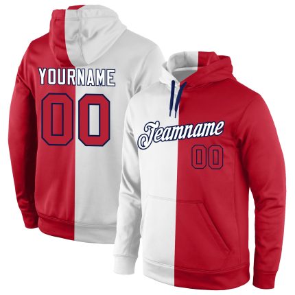 Custom Name and Number Sports Pullover Hoodie - Personalized Red Navy Split Stitched Sweatshirt for Team Apparel Personalized