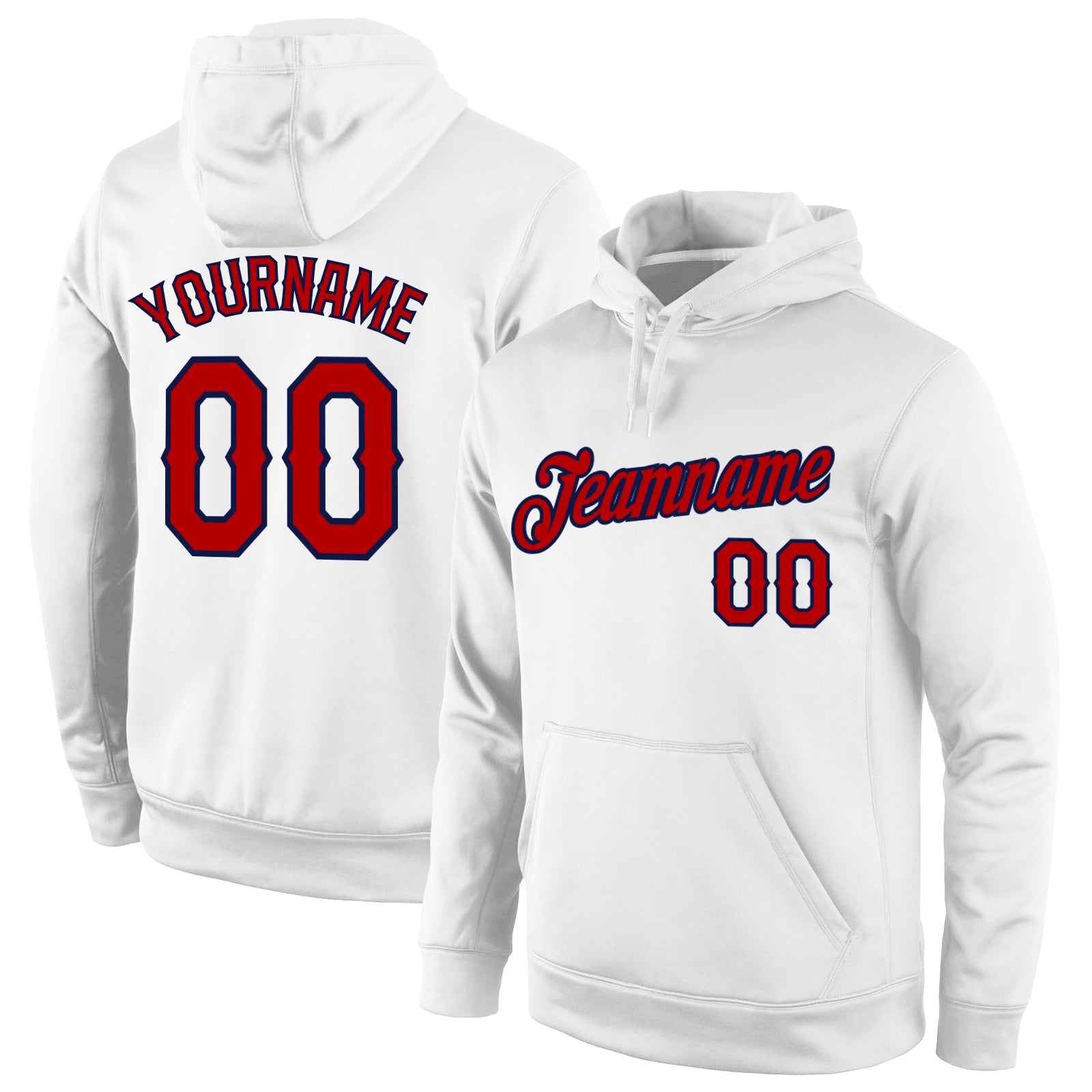 Custom Sports Hoodie with Team Name and Number, Personalized Red-Navy Pullover Sweatshirt Personalized Stitched White Red-Navy