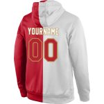Custom Team Name & Number Pullover Hoodie Sweatshirt - Personalized White Red-Old Gold Split Fashion Sports Apparel Personalized