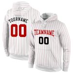 Custom Team Hoodie - Personalized Red-Black Sports Sweatshirt with Stitched Name and Number - White Red Pinstripe Design