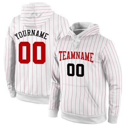 Custom red, black and white pinstripe pullover hoodie