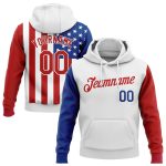 3D American Flag Pullover Sweatshirt Hoodie - Personalized Stitched White Red-Royal Fashion Sports Wear Personalized Stitched