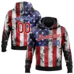 Custom 3D American Flag Hoodie with Name and Number - Personalized Stitched Fashion Sports Pullover Sweatshirt in White Red Royal-Black