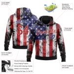 Custom 3D American Flag Hoodie with Name and Number - Personalized Stitched Fashion Sports Pullover Sweatshirt in White Red Royal-Black