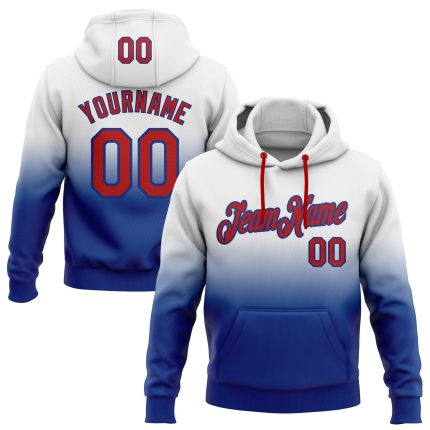 Custom Name Number Sports Hoodie Pullover Sweatshirt White Red Royal Fade Fashion Personalized Stitched White Red-Royal Fade