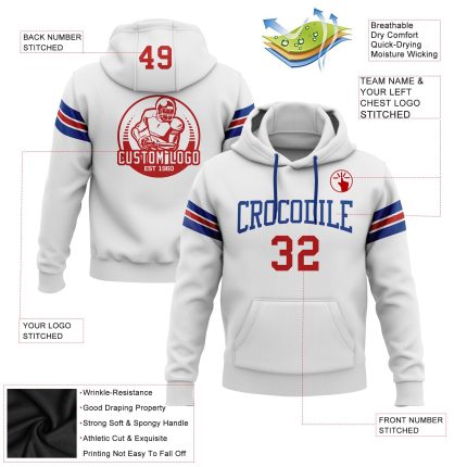 Custom Name & Number Football Hoodie - Personalized Red-Royal Pullover Sweatshirt, Stitched Design, Team Wear Personalized