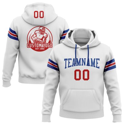 Custom Name & Number Football Hoodie - Personalized Red-Royal Pullover Sweatshirt, Stitched Design, Team Wear Personalized