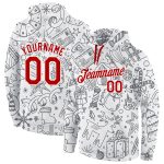 Custom Christmas 3D Sports Hoodie with Name and Number - Personalized Red-White Stitched Pullover Sweatshirt Personalized