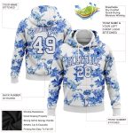 Custom 3D Flower Heron Sports Hoodie with Personalized Name & Number, Stitched White Pullover Sweatshirt Personalized Stitched
