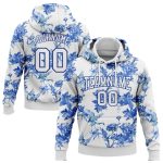 Custom 3D Flower Heron Sports Hoodie with Personalized Name & Number, Stitched White Pullover Sweatshirt Personalized Stitched