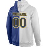 Custom Name Number Sports Hoodie Pullover Sweatshirt in White Royal-Gold Split Design - Personalized Fashion Apparel Personalized