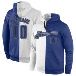 Custom Name and Number Sports Hoodie Personalized Royal-Gray Split Stitched Pullover Sweatshirt for Team Personalized Stitched