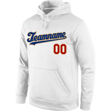 Custom Name Number Royal-Old Gold Sports Hoodie Sweatshirt Pullover with Personalized Stitched Design, White Personalized