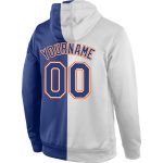 Custom Name Number Royal-Orange Split Fashion Sports Hoodie for Teams - Personalized Stitched White Pullover Sweatshirt Personalized