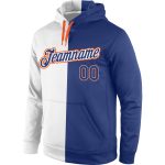 Custom Name Number Royal-Orange Split Fashion Sports Hoodie for Teams - Personalized Stitched White Pullover Sweatshirt Personalized