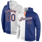 Custom Name Number Royal-Orange Split Fashion Sports Hoodie for Teams - Personalized Stitched White Pullover Sweatshirt Personalized