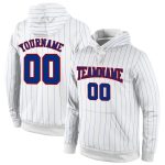 Custom Royal-Red Sports Hoodie with Personalized Name & Number, Stitched White Royal Pinstripe Pullover Sweatshirt Personalized