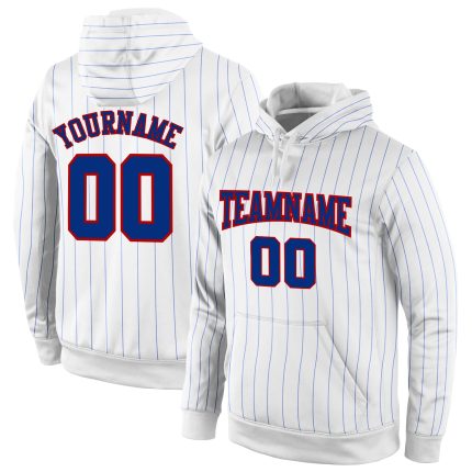 Custom Royal-Red Sports Hoodie with Personalized Name & Number, Stitched White Royal Pinstripe Pullover Sweatshirt Personalized