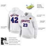Custom Royal-Red Sports Hoodie with Personalized Name & Number, Stitched White Royal Pinstripe Pullover Sweatshirt Personalized