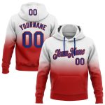 Custom Name & Number Pullover Hoodie - Personalized Stitched White Royal-Red Fade Fashion Sports Sweatshirt Personalized