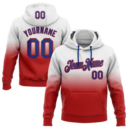 Custom Name & Number Pullover Hoodie - Personalized Stitched White Royal-Red Fade Fashion Sports Sweatshirt Personalized