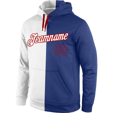 Custom Name Number Royal Red Split Sports Hoodie Personalized Sweatshirt Pullover Fashion Team Stitched White Personalized