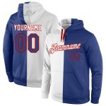 Custom Name Number Royal Red Split Sports Hoodie Personalized Sweatshirt Pullover Fashion Team Stitched White Personalized